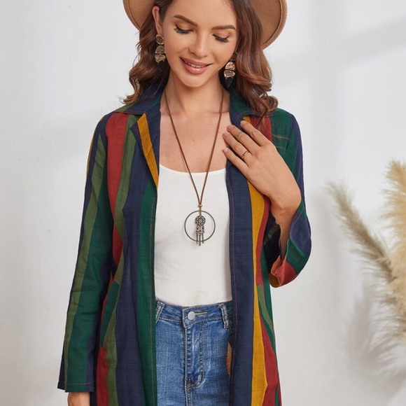 Jackets & Blazers - Striped Jacket With Slant Pockets